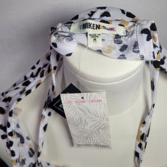 Miken Swim Women White Leopard Print V-neck Racerback Tank Top Size M - Picture 5 of 10